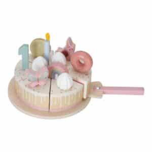 Foto de la Tarta pastel de cumpleaños Little Dutch con la espátula sacando una porción