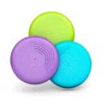 imagen de los tres colores de frisbees azul verde y morado