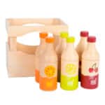 Imagen de las botellas fuera de la caja de la caja de botellas de zumos de madera de Legler