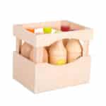 Caja de botellas de zumos de madera de Legler con botellas dentro