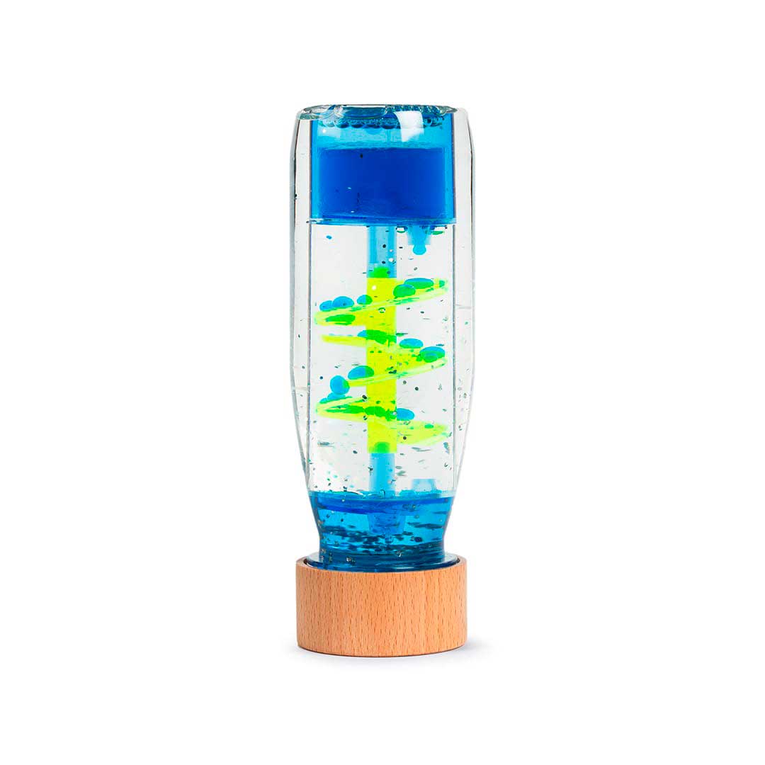 Botella sensorial flotante espiral azul de Petit Boum imagen de portada de la Botella sensorial flotante espiral azul de Petit Boum