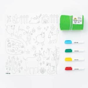 imagen de portada del Tapete de silicona con 4 rotuladores para colorear Granja