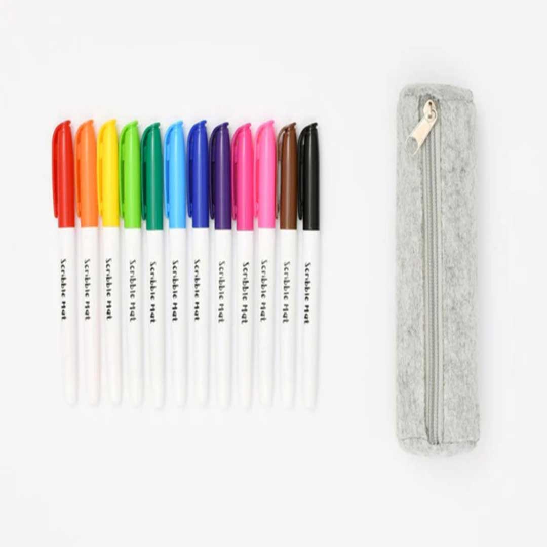 Estuche de fieltro con 12 rotuladores de tiza líquida imagen de portada del Estuche de fieltro con 12 rotuladores de tiza líquida