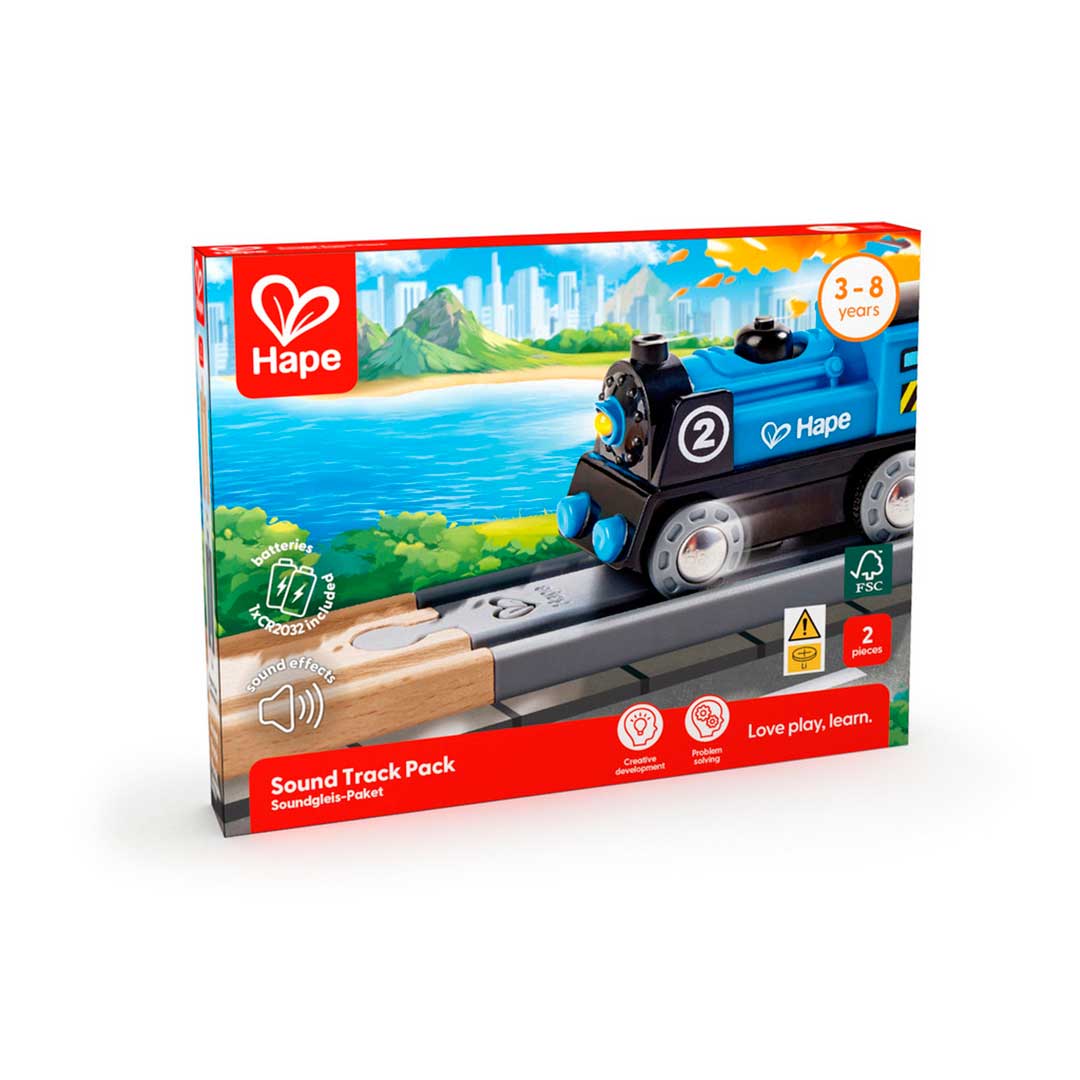 Set de dos vías sonoras de Hape imagen de la caja del Set de dos vías sonoras de Hape