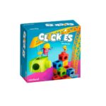 Imagen de la caja de Clickies, juego de mesa de destreza manual con policubos