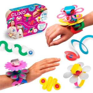 imagen del contenido y packaging de Clixo joyas 28 piezas de construcción magnéticas flexibles