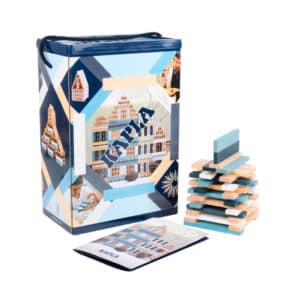 imagen de la caja y las piezas del Juego Kapla 200 piezas Barril Invierno