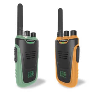imagen de los Walkie Talkies infantiles recargables Kidytalk verde y naranja