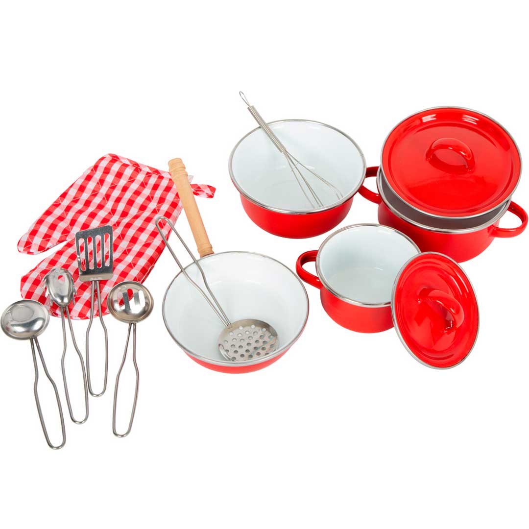Cacharritos de cocina de metal rojos de Legler imagen de los Cacharritos de cocina de metal rojos de Legler