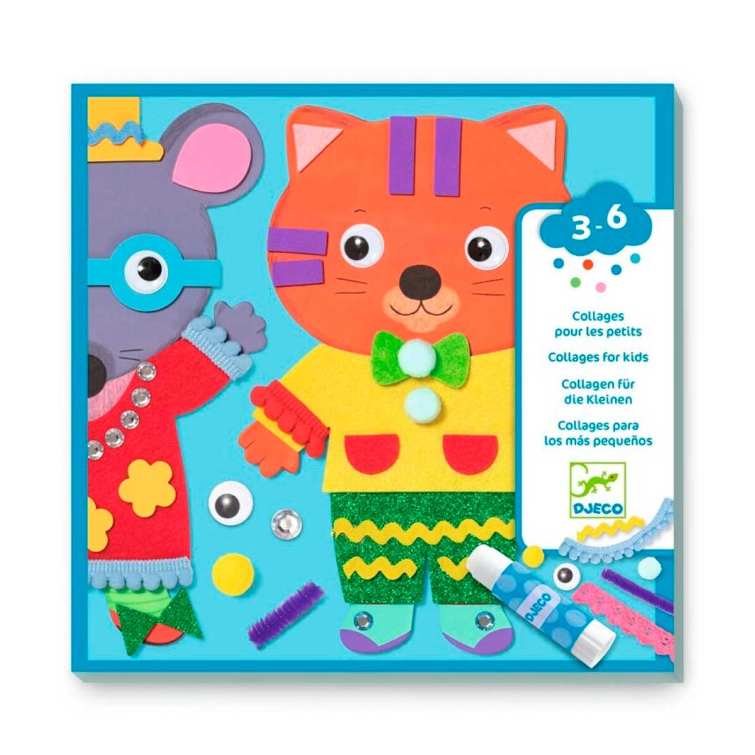 Collage Animales Divertidos de Djeco imagen del packaging del Set de manualidades Collage Animales Divertidos de Djeco