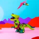 imagen de un dinosaurio construido con el pack Clixo Dinos 36 piezas de construcción magnéticas flexibles
