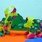 imagen de 2 dinosaurios construidos con el pack Clixo Dinos 36 piezas de construcción magnéticas flexibles