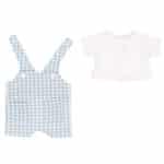 imagen de la ropita del Muñeco blandito de 34cm Mateo con peto vichy azul de Monnëka