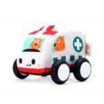imagen de la ambulancia del Set de coches de peluche con alfombra de Hape
