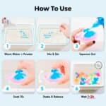 imagen de lo pasos para crear las figuras de gel en el Set para crear y pescar figuras de gel