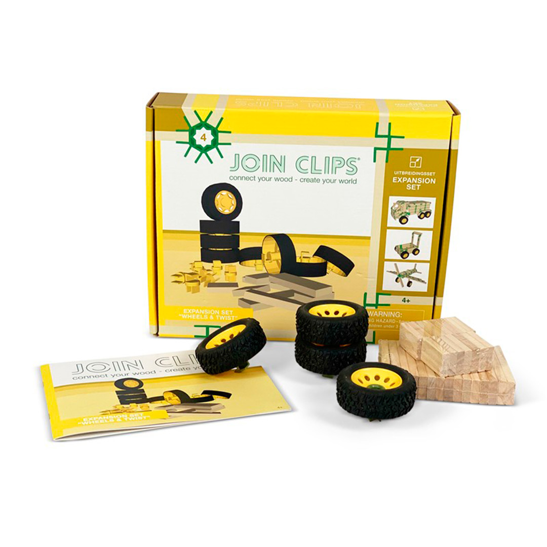 Join Clips para Kapla Set de ruedas y clips giratorios imagen del packaging con el contenido de Join Clips para Kapla Set de ruedas y clips giratorios