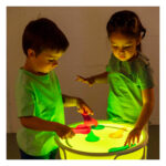 imagen de unos niños explorando con las Paletas translúcidas de colores pack de 6 unidades sobre una mesa de luz
