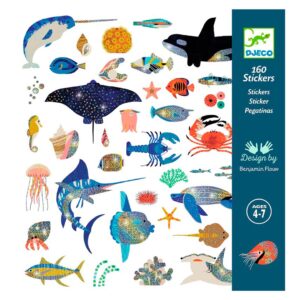 imagen del packaging de las Pegatinas Djeco Océano metalizadas set de 160 unidades