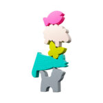 imagen de las 5 piezas de madera incluidas en el Juego de equilibrio Animales Stacking Challenge Haba
