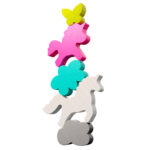 imagen de las 5 piezas de madera del Juego de equilibrio Unicornios Stacking Challenge Haba