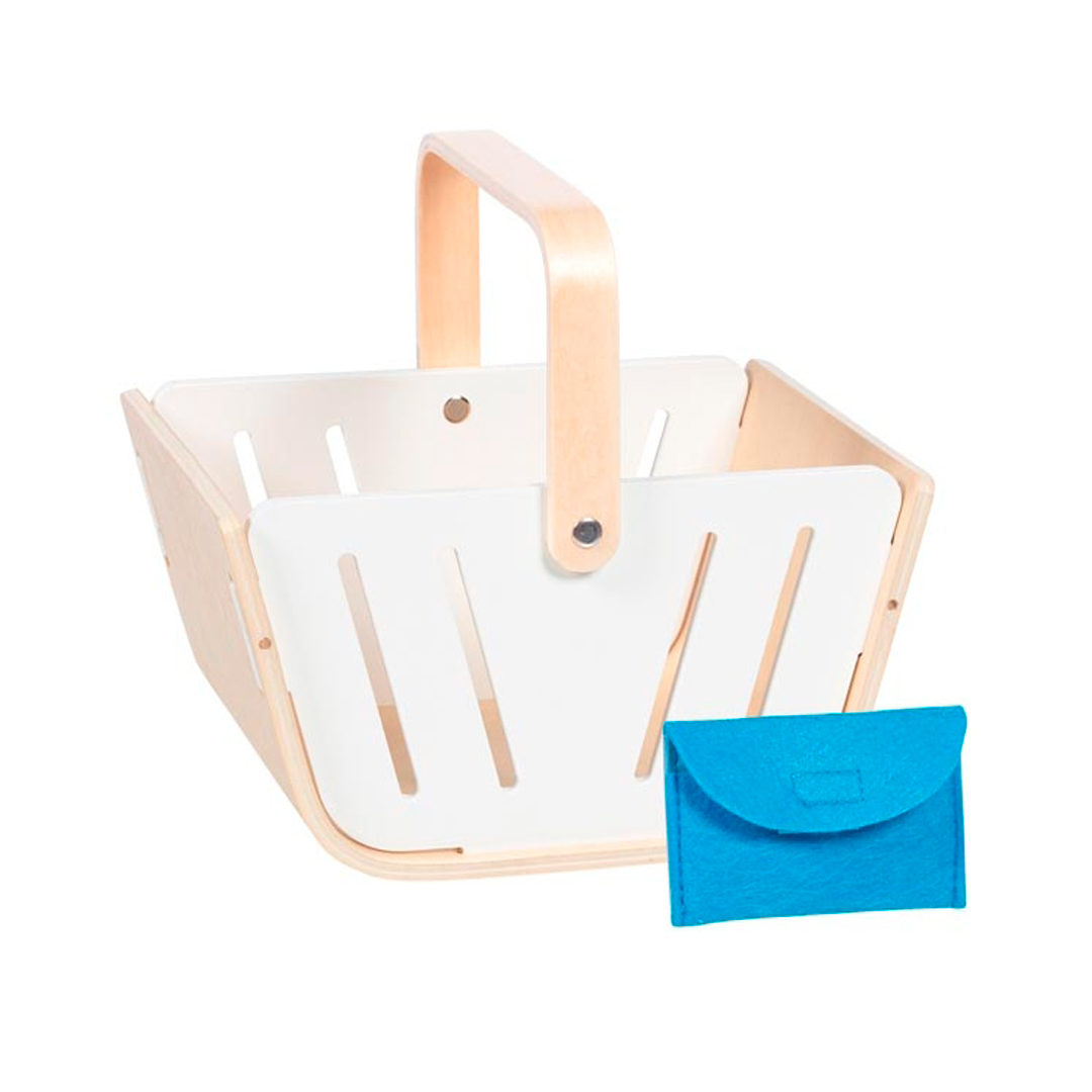 Cesta de la compra de madera con monedero de fieltro imagen de la Cesta de la compra de madera infantil con monedero de fieltro