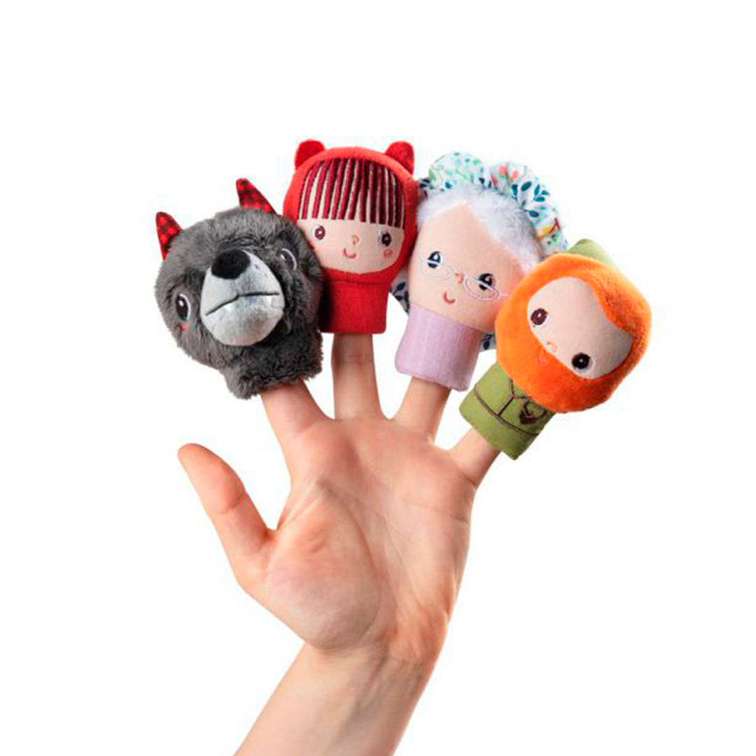 Marionetas de dedo Caperucita Roja de Lilliputiens imagen de la Marionetas de dedo Caperucita Roja de Lilliputiens puestas en una mano