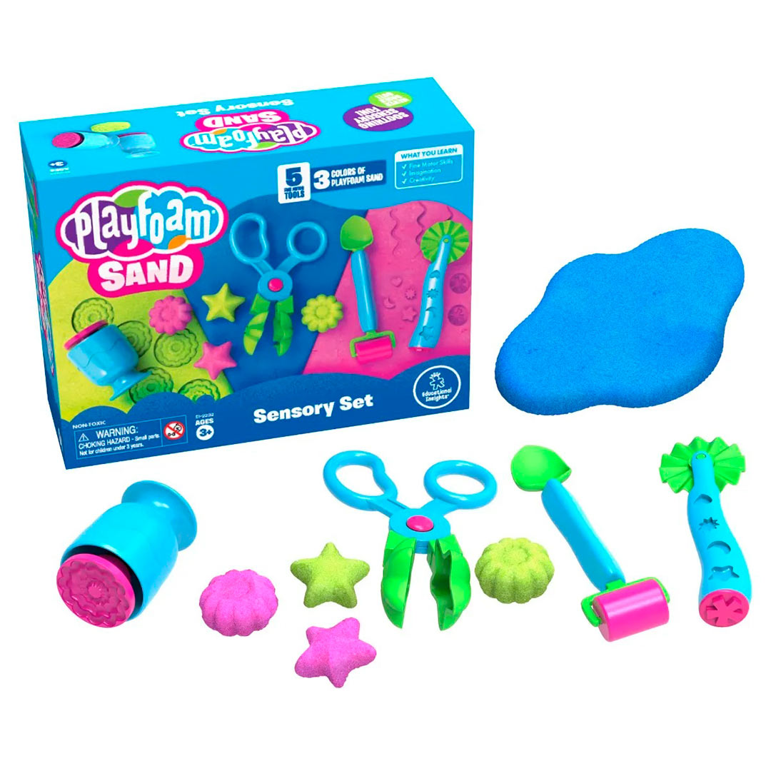 Set sensorial de arena con herramientas Playfoam imagen del packaging del Set sensorial de arena con herramientas Playfoam
