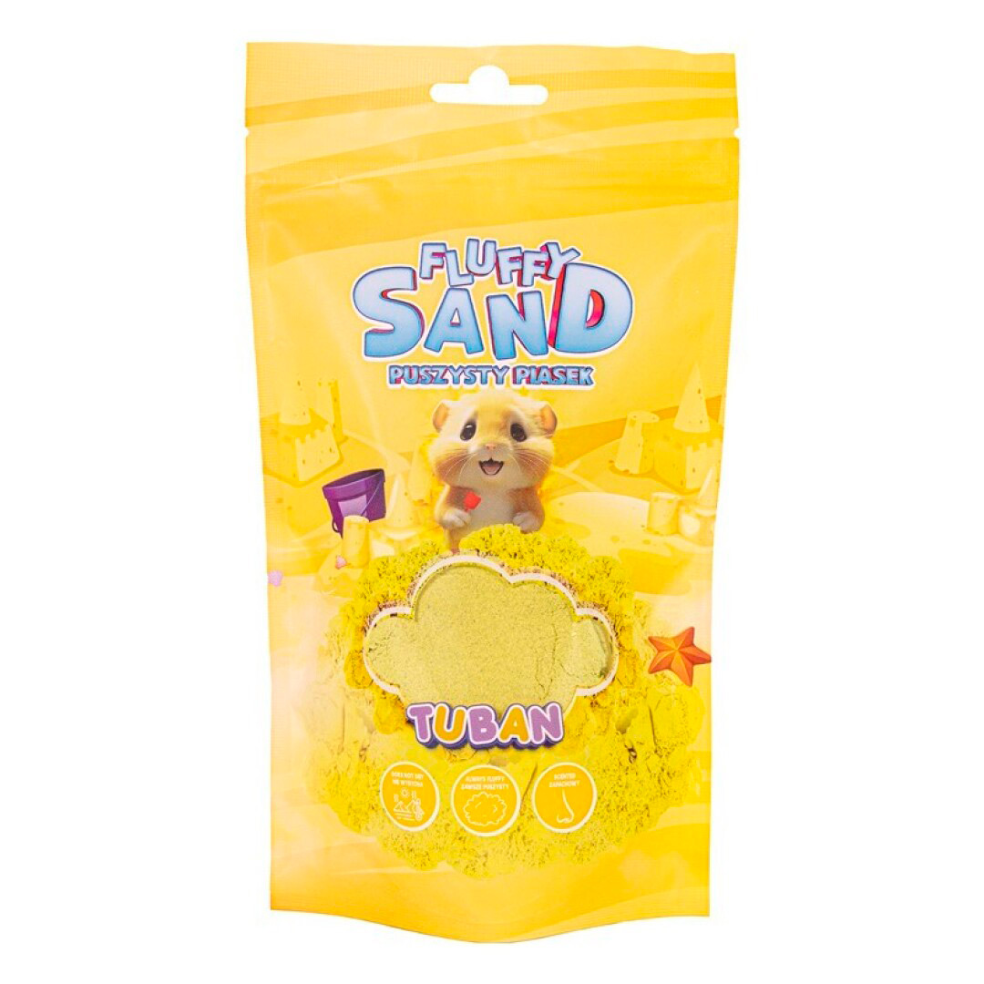 Arena kínetica Fluffy Sand Amarilla 90 gramos imagen del packaging de la Arena kínetica Fluffy Sand Amarilla 90 gramos