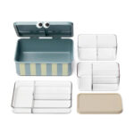 imagen del contenido de la Caja de almuerzo con 3 bandejas extraíbles azul Noui Noui
