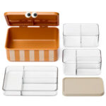 imagen del contenido de la Caja de almuerzo con 3 bandejas extraíbles mostaza Noui Noui