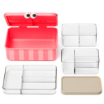 imagen del contenido de la Caja de almuerzo con 3 bandejas extraíbles rosa Noui Noui