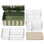 imagen del contenido de la Caja de almuerzo con 3 bandejas extraíbles verde Noui Noui