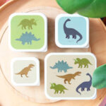Imagen en un plato de 4 cajas de almuerzo Dinosaurios A Little Lovely Company